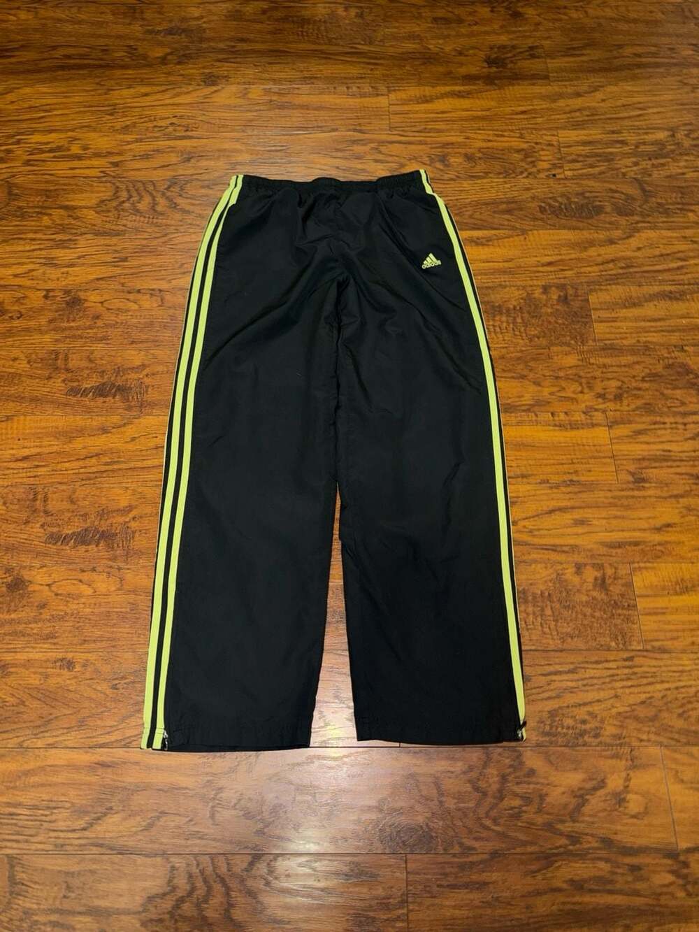 Y2K vintage Adidas Track Pants Size L Black Neon Green Stripes